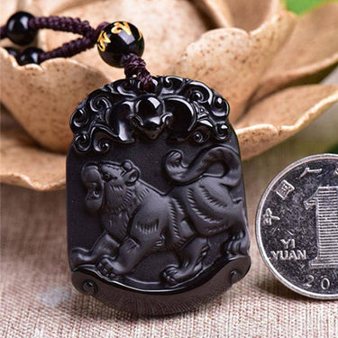 Natural Black Obsidian Tiger Pendant